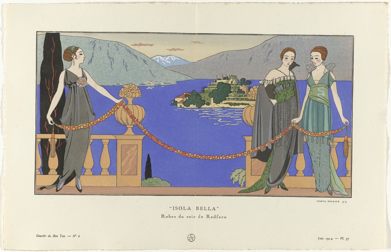 Gazette du Bon Ton》，1914 年 - 第 6 期，第 57 插图：Isola Bella/ Redfern 晚礼服（标题在实物上） 作者 乔治·理发师