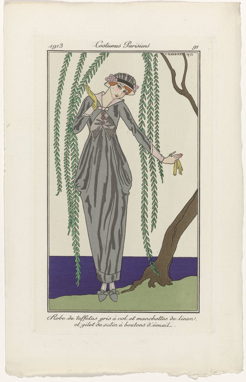 Journal des Dames et des Modes，巴黎服装，1913 年，第 91 期：塔夫绸连衣裙 (...) 作者 乔治·理发师