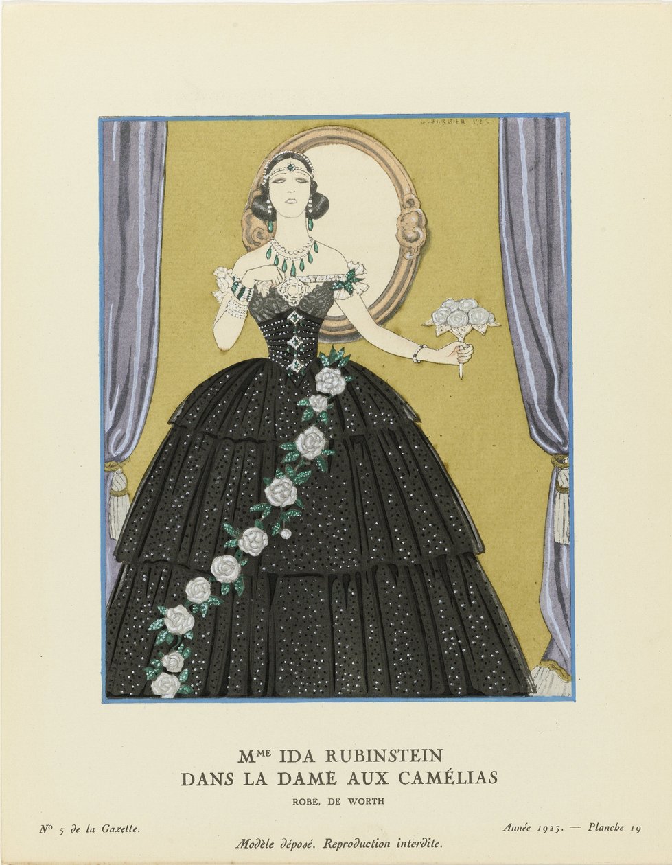 Ida Rubinstein女士在《La Dame aux Camélias》中，Gazette du Bon Ton ，1923年。 作者 乔治·理发师