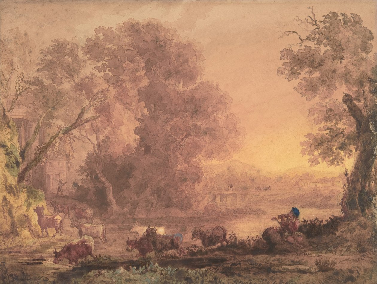 阿卡迪亚风景，1820-42。 作者 乔治·巴雷特小