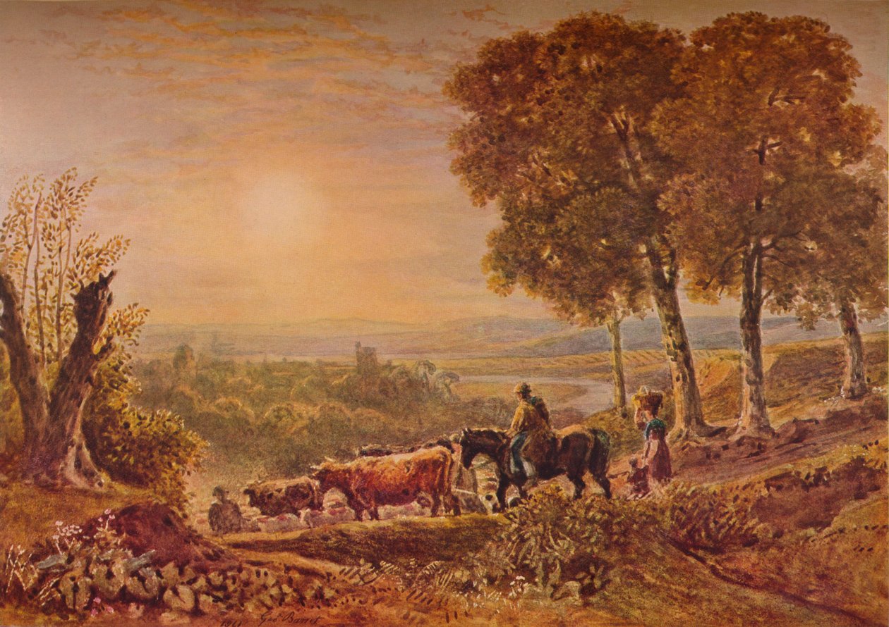 有牛的夕阳》，1841年。 作者 乔治·巴雷特小