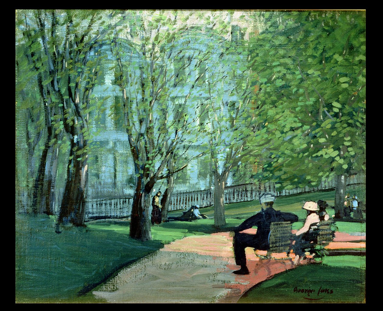 夏日，波士顿公共花园，c.1923（布面油画） 作者 乔治·本杰明·卢克斯