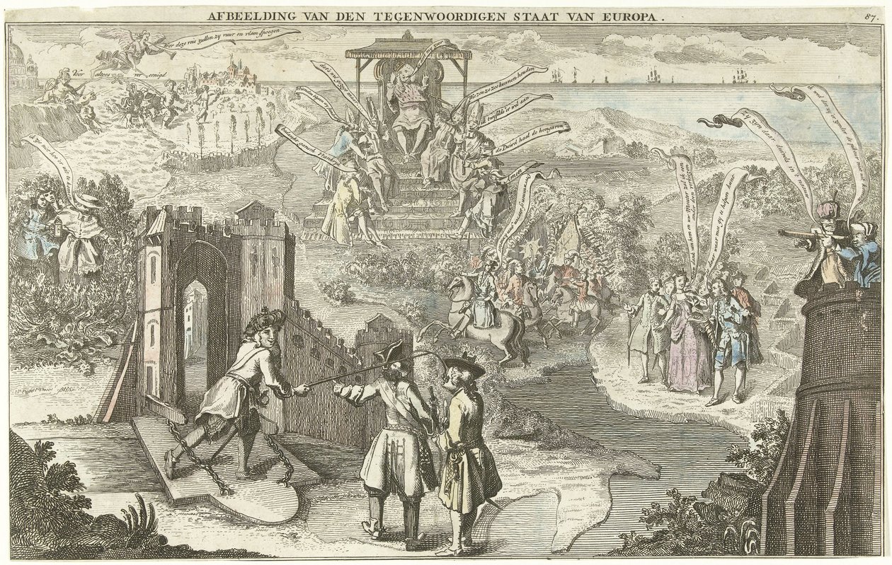 欧洲现状，1742 年
描绘欧洲现状（标题在实物上） 作者 乔治·比克姆 (II)