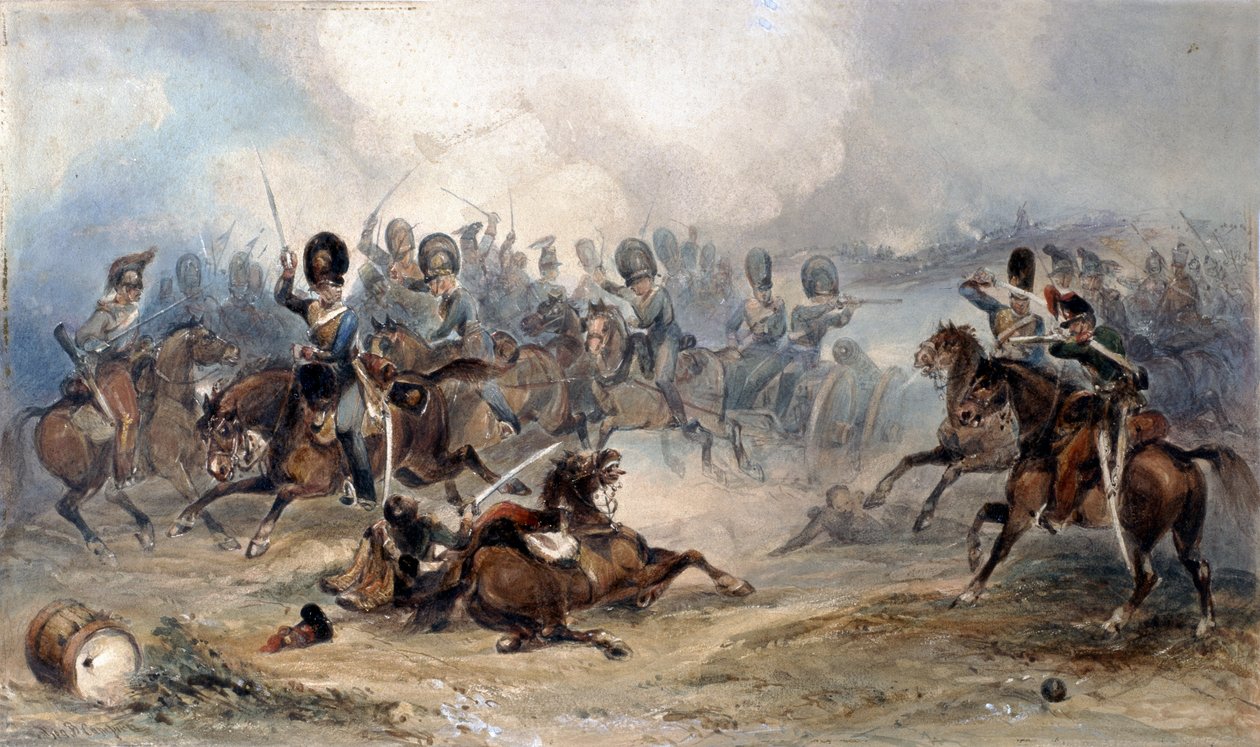 皇家骑兵炮手Norman Ramsay上尉，1811年在Fuentes d&39;Onoro战役中通过法国军队将他的部队赶到安全地带 作者 乔治·布莱恩特·坎皮恩