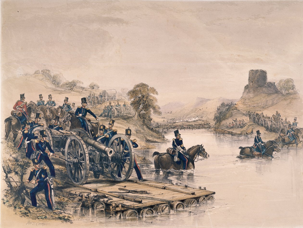 皇家炮兵部队，过河，大约1854年 作者 乔治·布莱恩特·坎皮恩