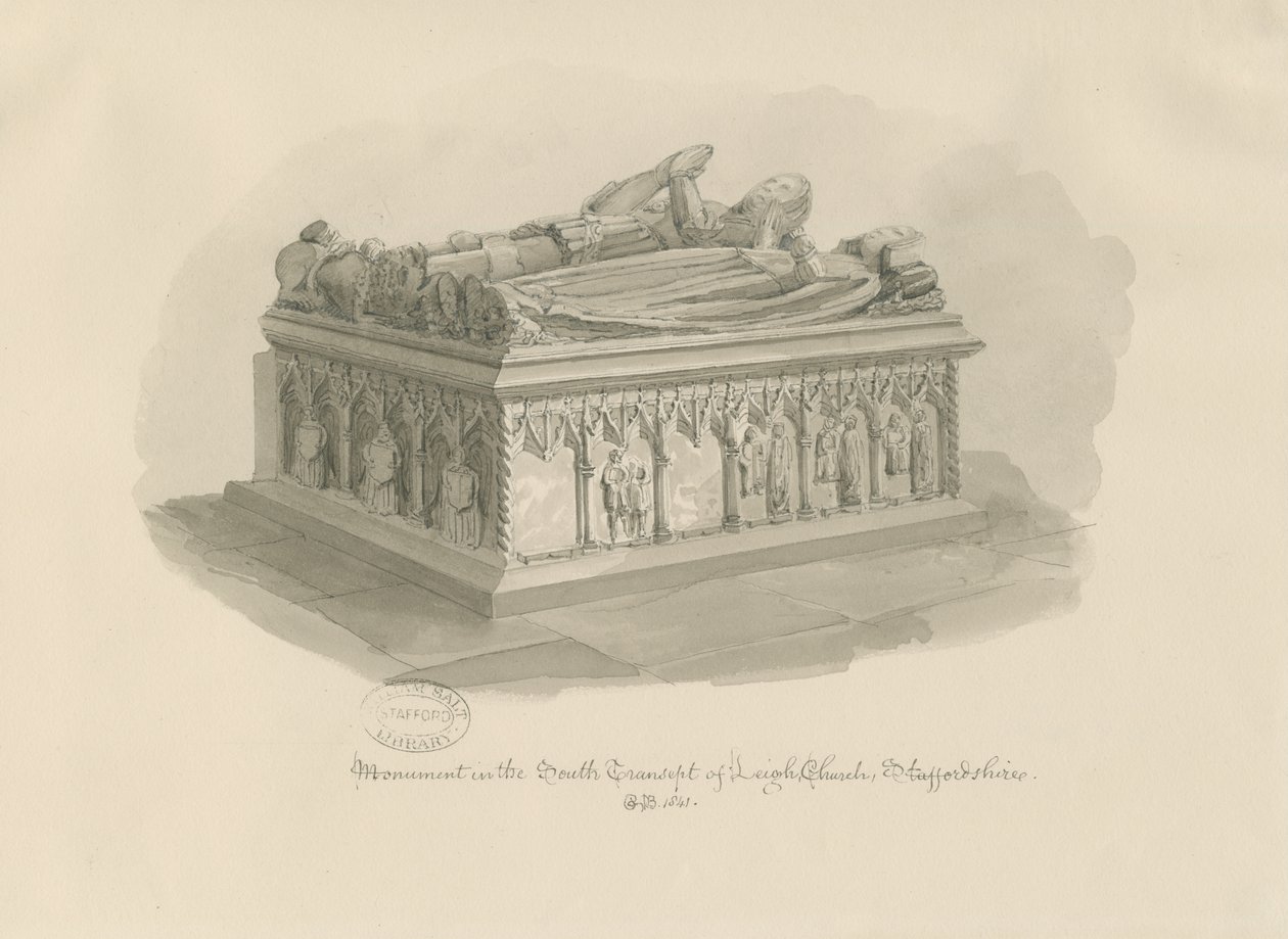 利教堂-约翰·阿斯顿爵士的纪念碑：棕褐色绘画，1841年 作者 乔治·巴克勒