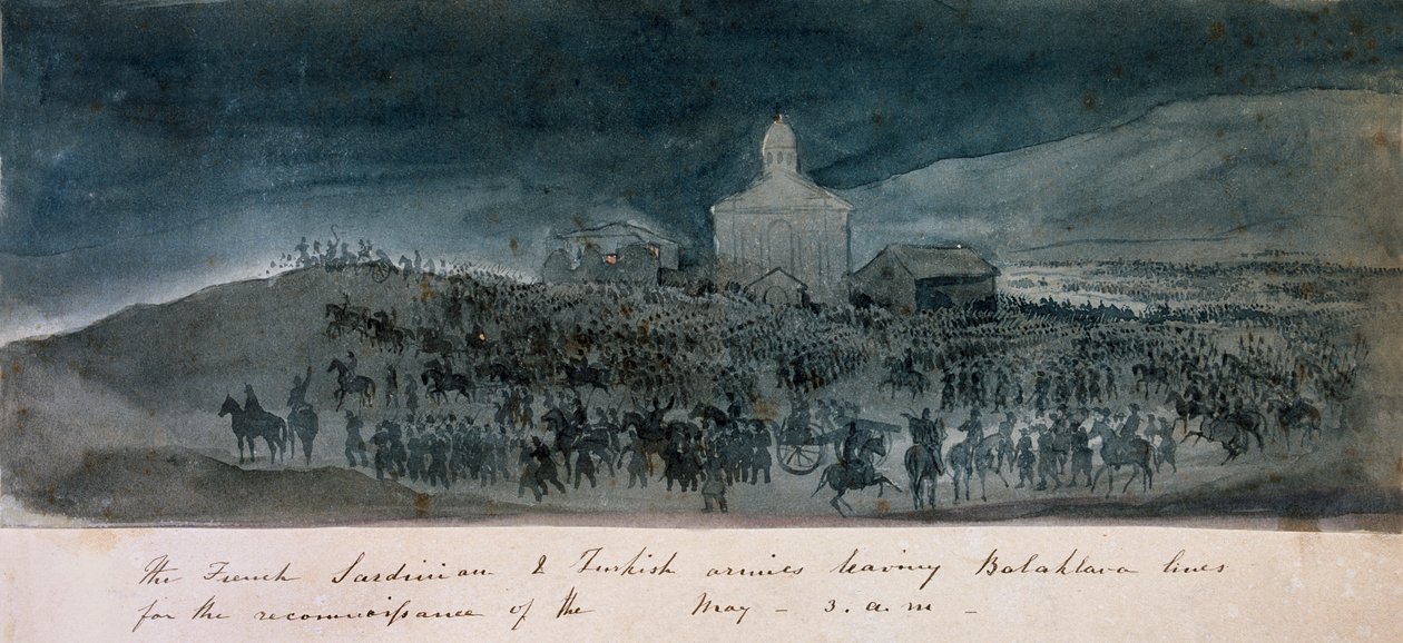 法国，撒丁岛和土耳其军队于1854年左右离开巴拉克拉法线进行侦察 作者 乔治·卡多根