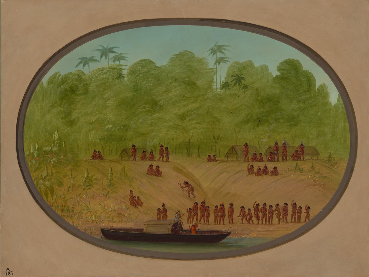 一个奥马瓜村--船只素描，1854-1869。 作者 乔治·卡特琳