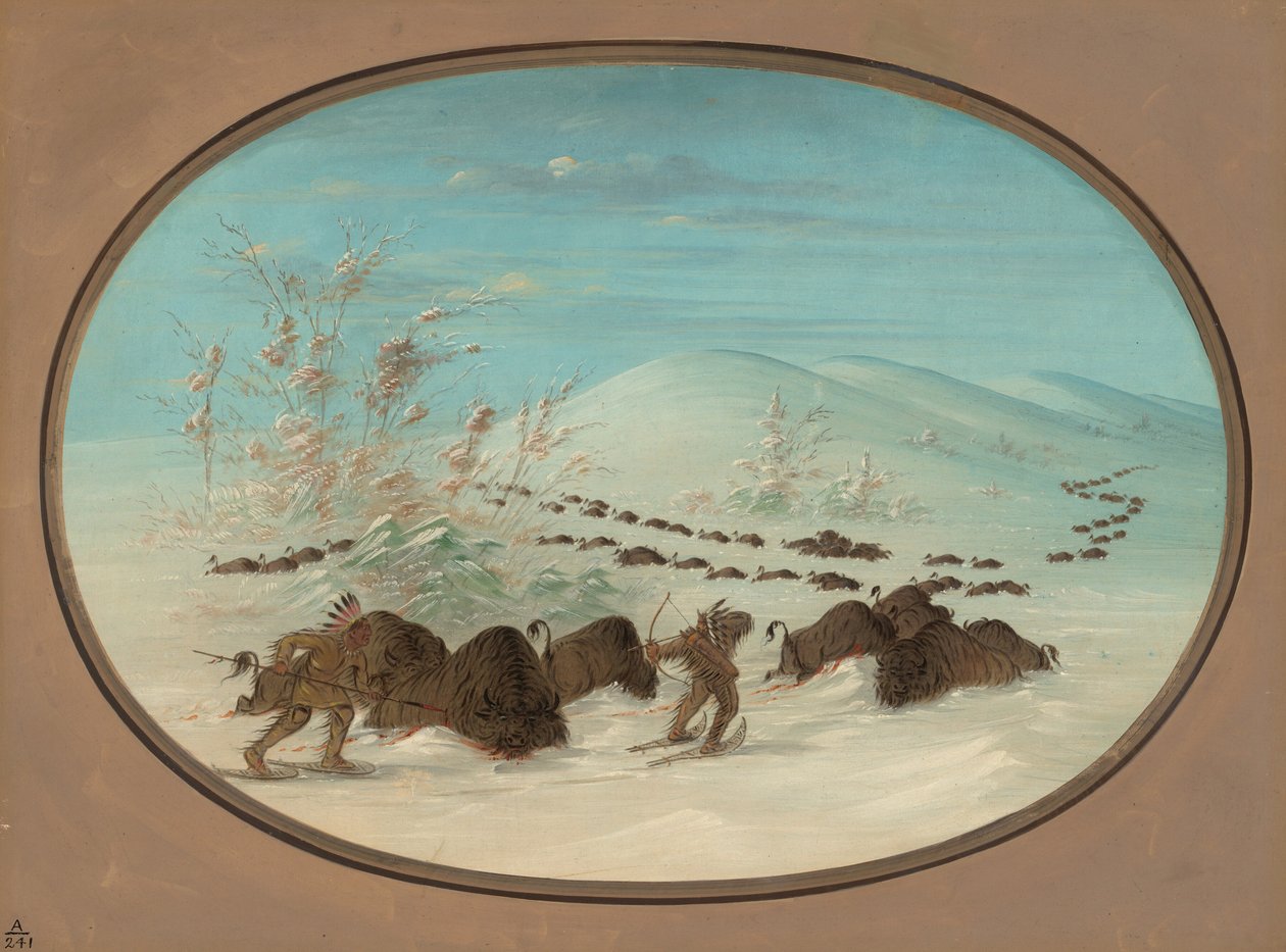 水牛在雪地里追逐--奥吉布韦，18611869。 作者 乔治·卡特琳