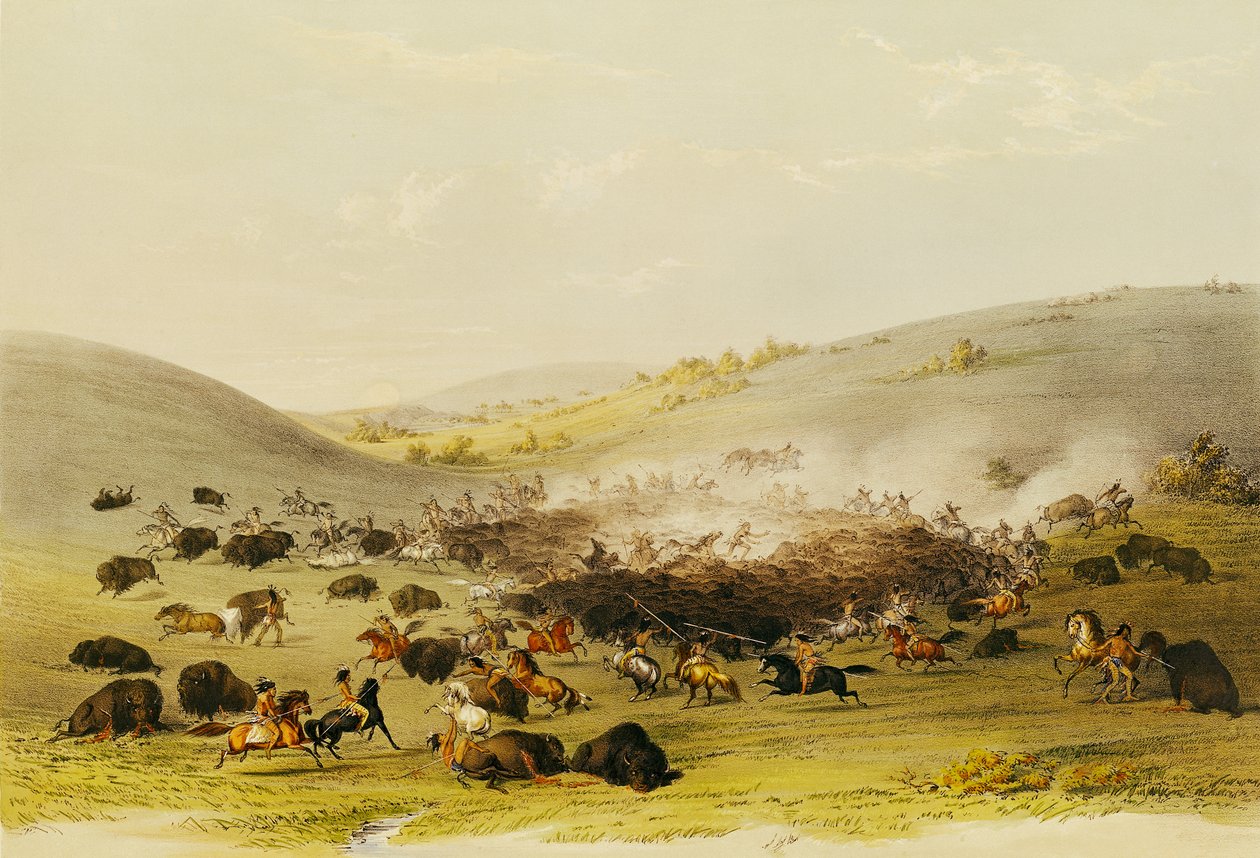 Buffalo Hunt，Surround，c.1832 作者 乔治·卡特琳