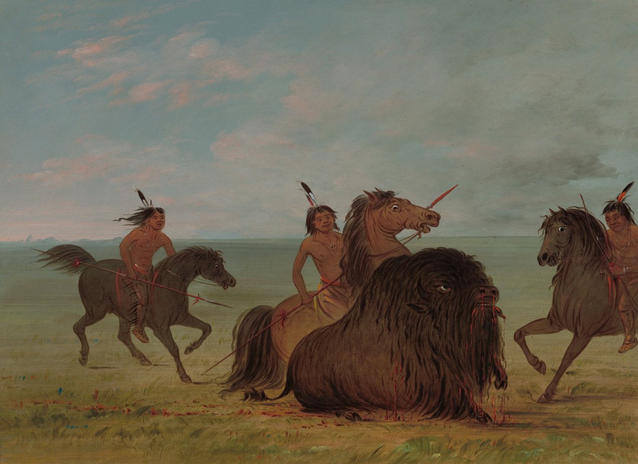 Camanchees Lancing a Buffalo Bull, 18611869。 作者 乔治·卡特琳