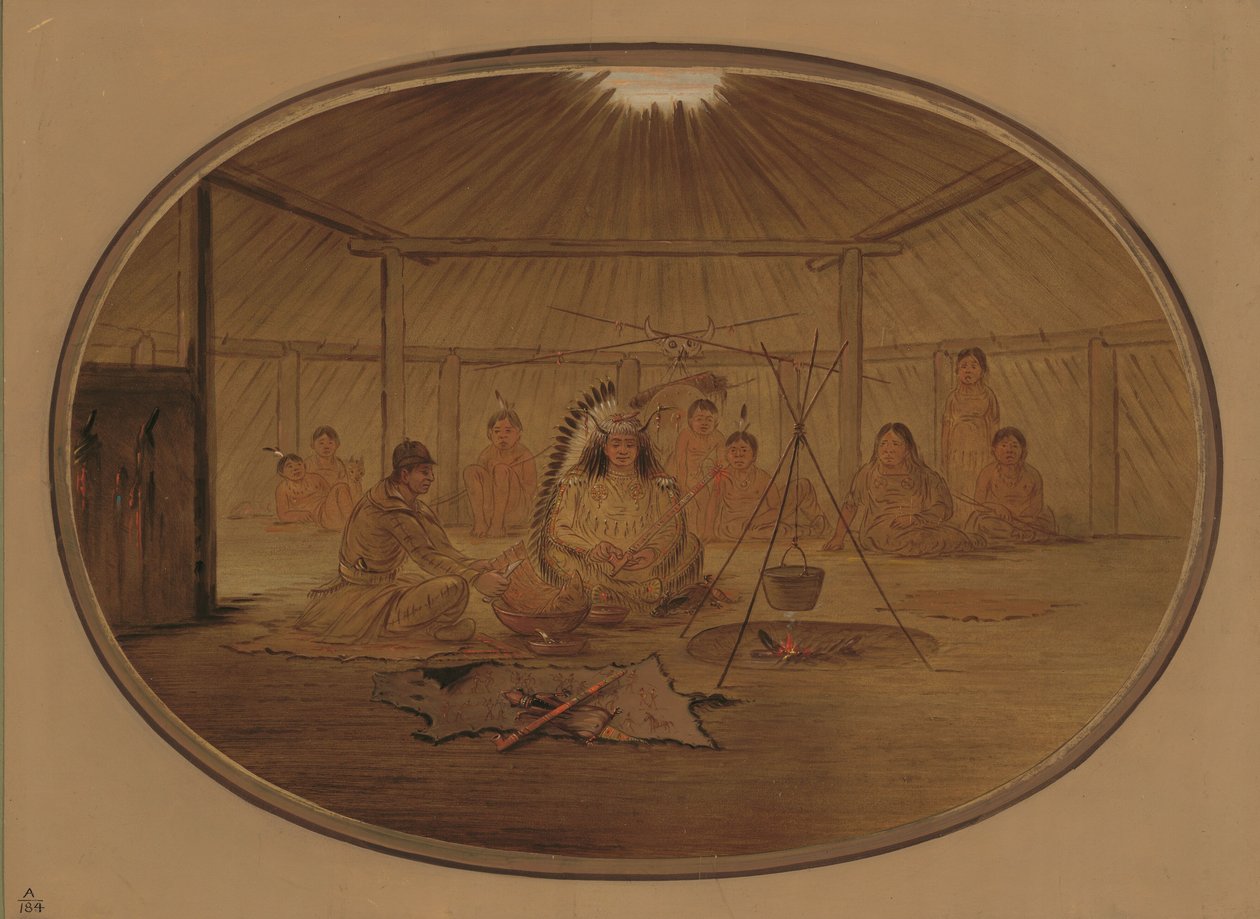 卡特林在曼丹族首领那里吃过饭，18611869年。 作者 乔治·卡特琳