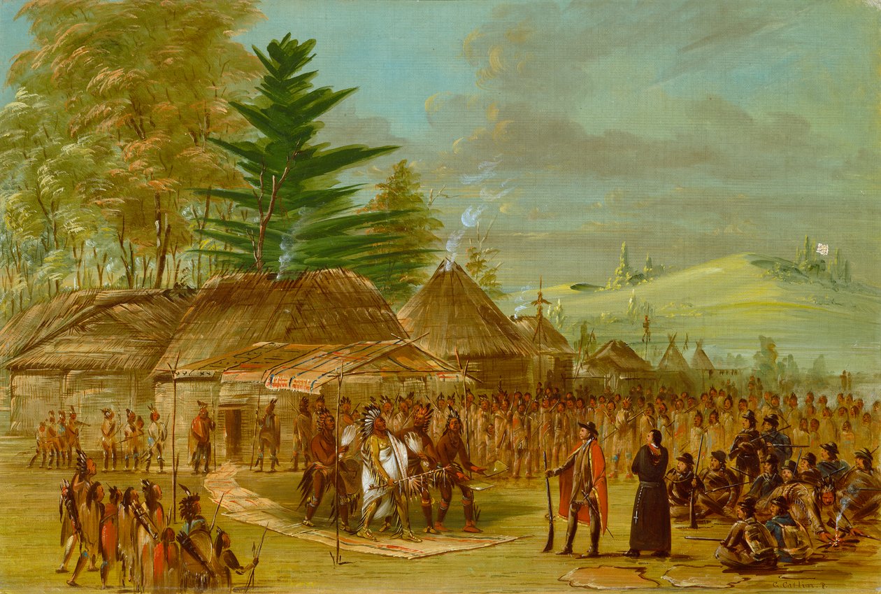 Taensa印第安人接受La Salle的首席，18478 作者 乔治·卡特琳