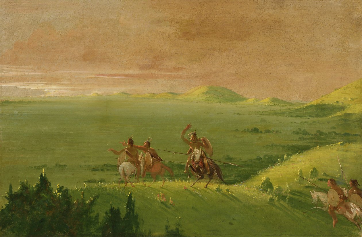 科曼奇战队，首领在日出时发现敌人并敦促他的人，1834-1835。 作者 乔治·卡特琳