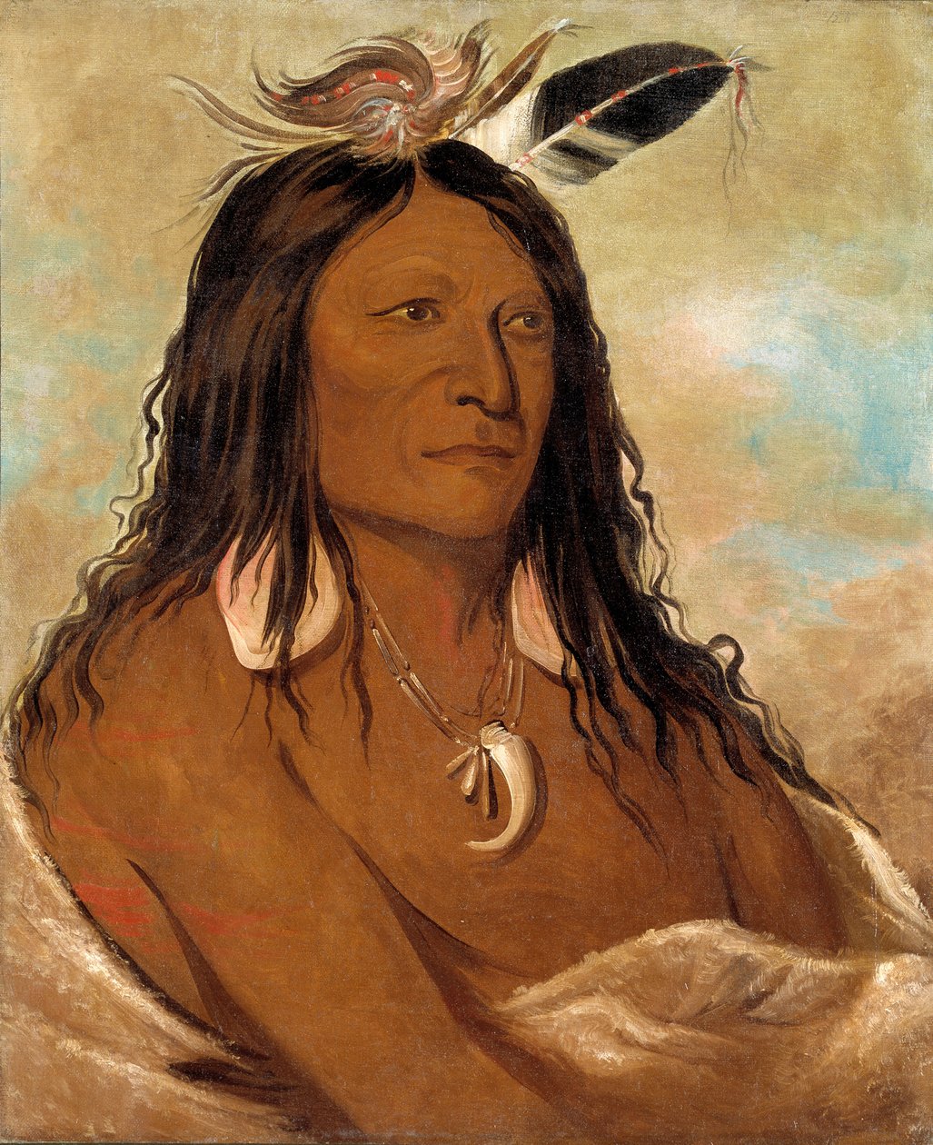 Eé-shah-kó-nee，弓和箭筒，部落的第一任酋长，1834年。 作者 乔治·卡特琳