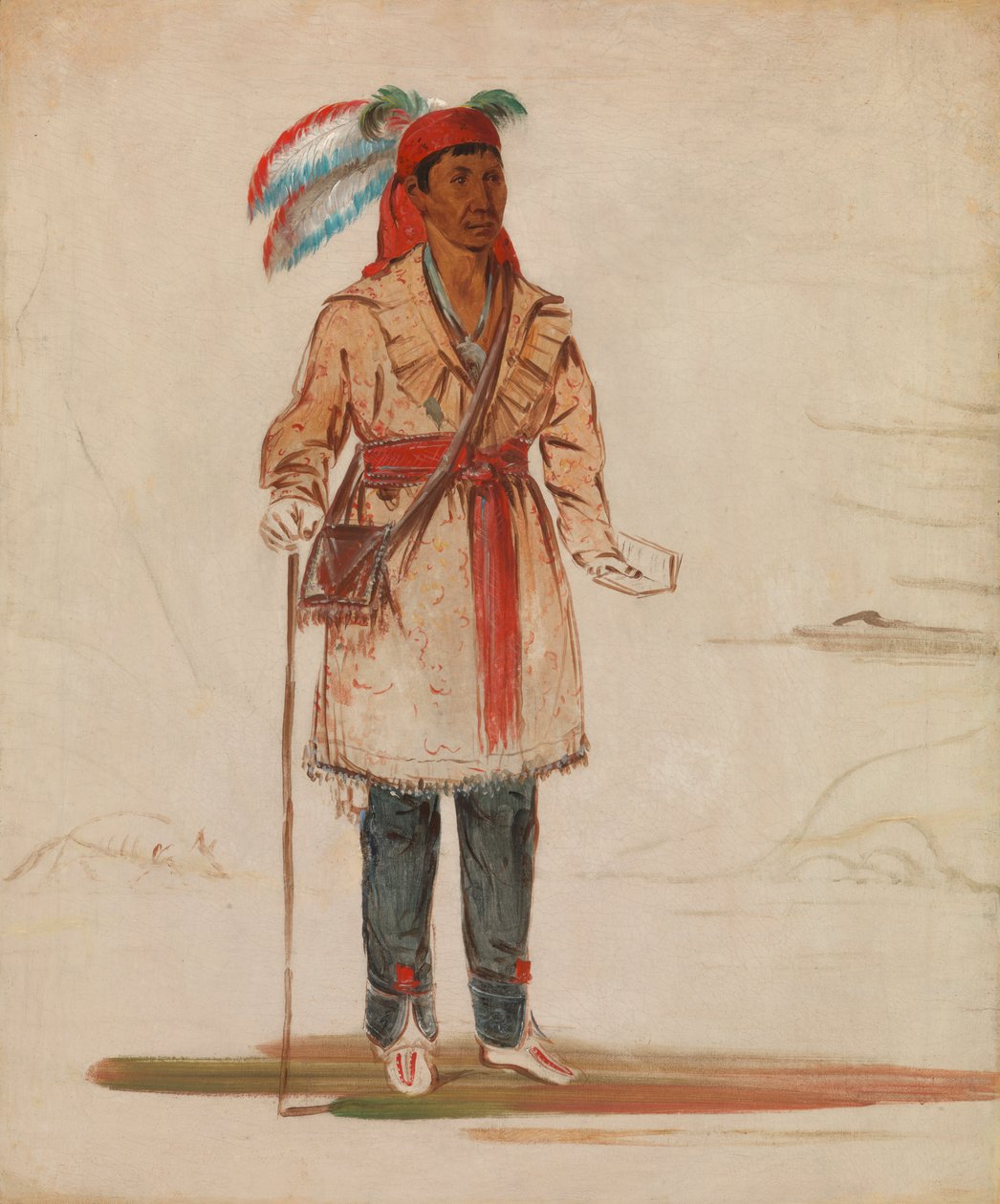 Ee-tów-o-kaum，河的两边，部落首领，1836年。 作者 乔治·卡特琳