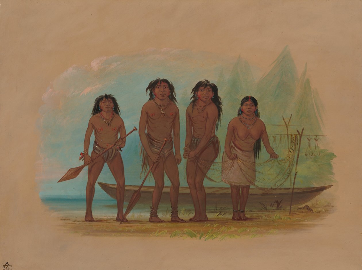 四个Fuegian印第安人，1856-1869。 作者 乔治·卡特琳
