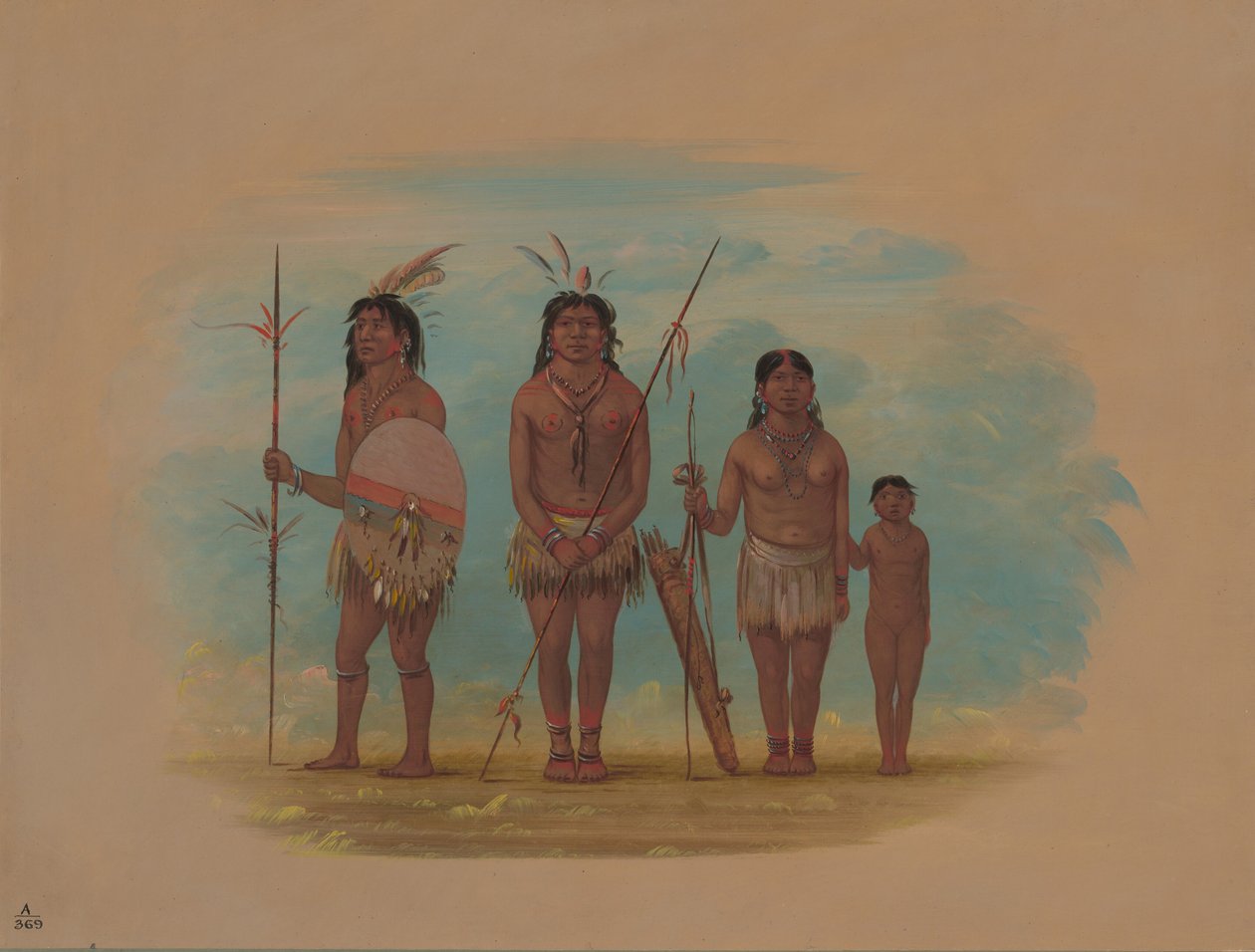 四个辛古印第安人，1854-1869。 作者 乔治·卡特琳