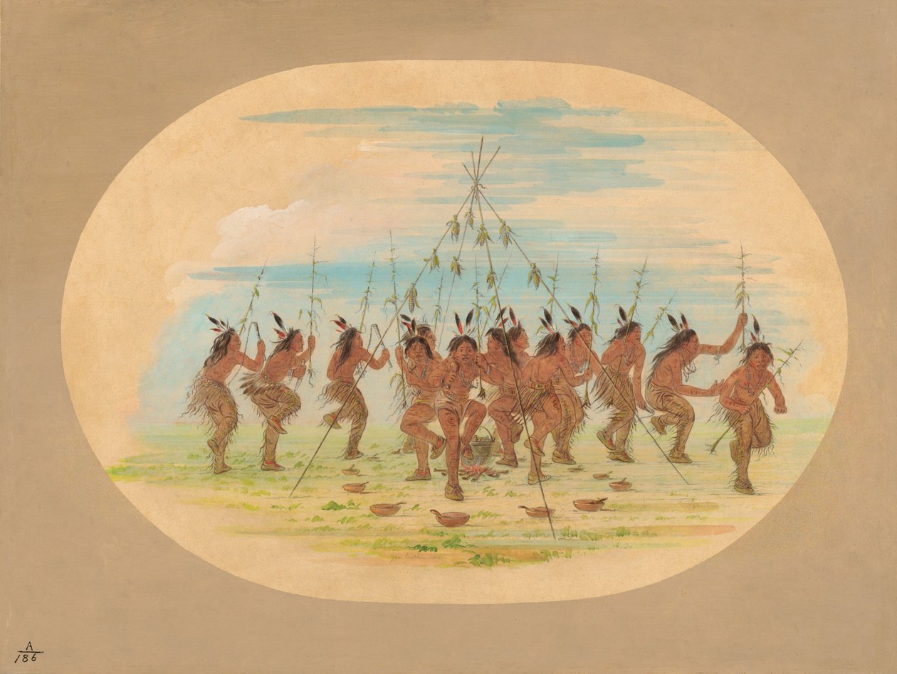 绿色的玉米舞--米纳特雷斯，1861年。 作者 乔治·卡特琳