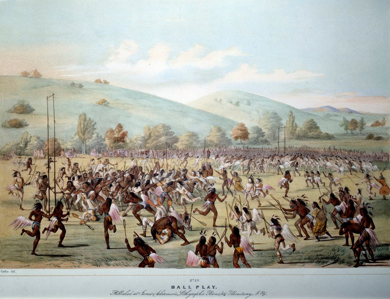 美国的印第安人：红皮部落的球赛。乔治-卡特林（1794-1872）的版画 19世纪 私人收藏 作者 乔治·卡特琳