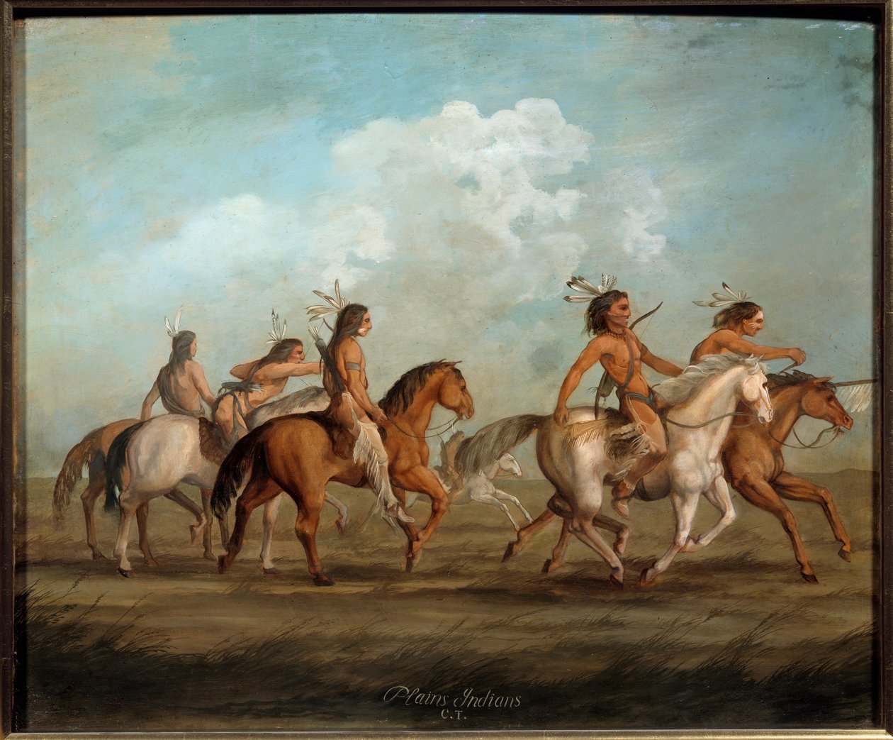 马背上的美洲印第安人 乔治-卡特林（1794-1872）的画作（ec.bitter.）19世纪拉罗谢尔，新世界博物馆--马背上的美洲原住民。乔治-卡特林(1794-1872)的画作(美国学派) 作者 乔治·卡特琳