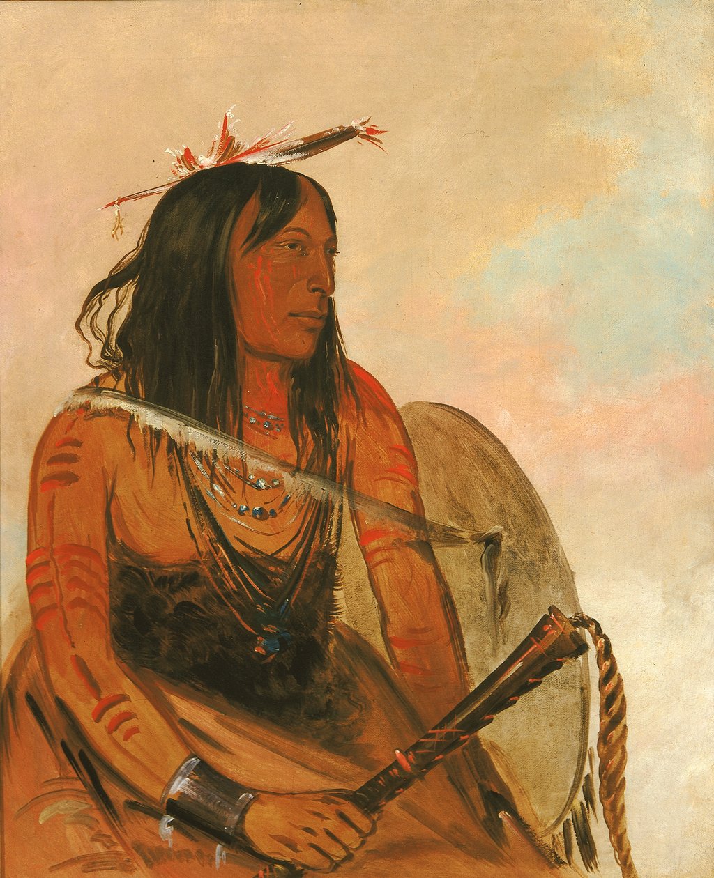 Ish-a-ró-yeh，携带狼的人，一个杰出的勇士，1834年。 作者 乔治·卡特琳