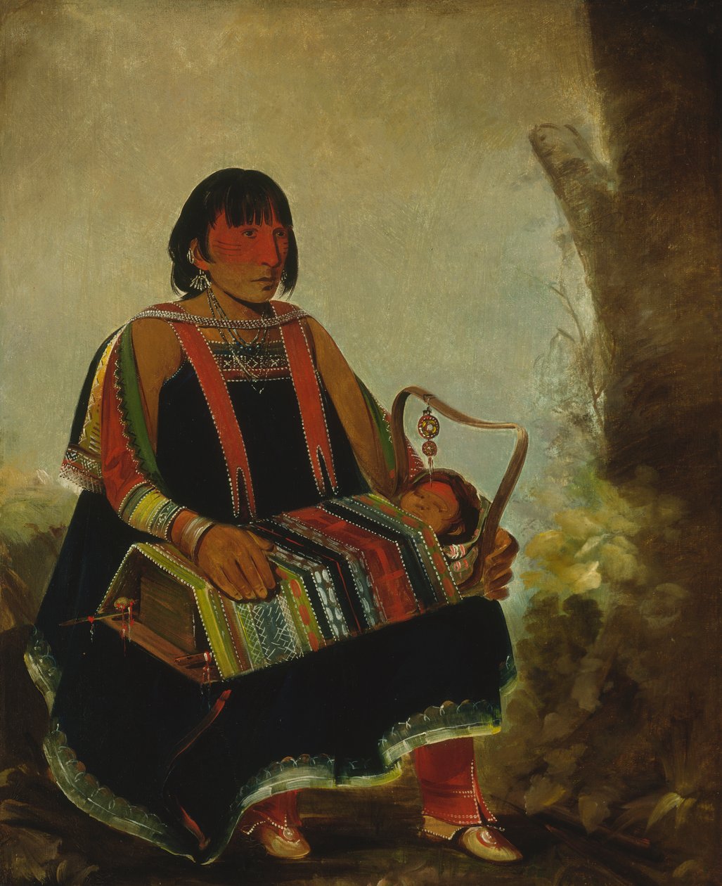 Jú-ah-kís-gaw, 女人和她的孩子在摇篮里，1835年。 作者 乔治·卡特琳