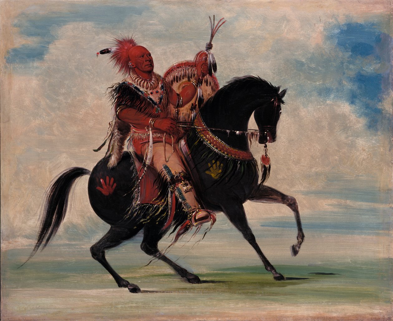 Kee-o-kúk，警惕的狐狸，部落酋长，在马背上，1835年。 作者 乔治·卡特琳