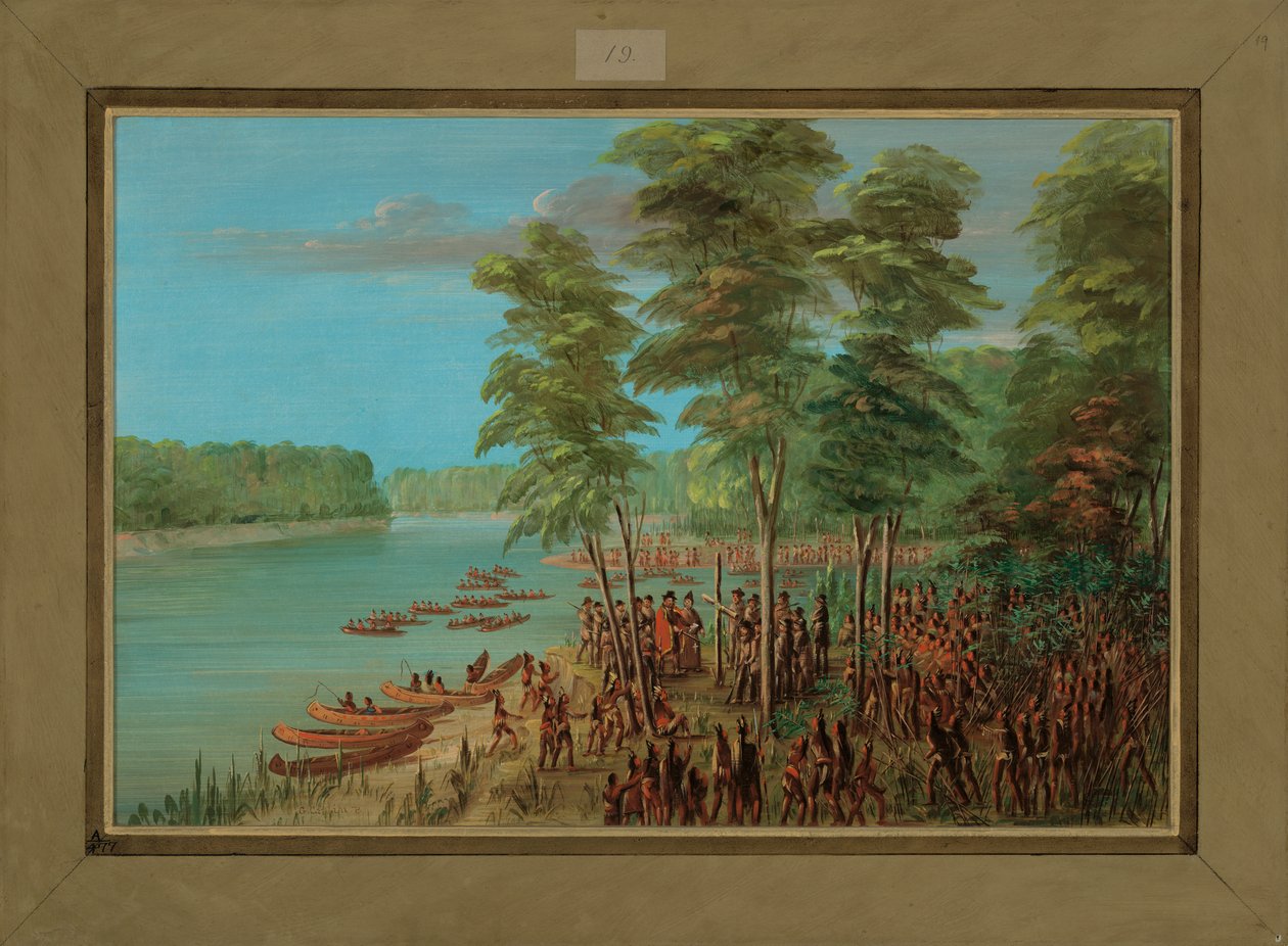 拉萨尔（La Salle）占领阿肯色州河口的土地，1682年3月10日，1847-48年 作者 乔治·卡特琳