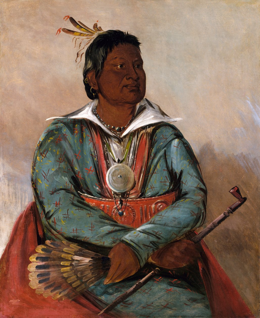 Mó-sho-la-túb-bee, 扑灭和杀戮者，部落首领，1834年。 作者 乔治·卡特琳