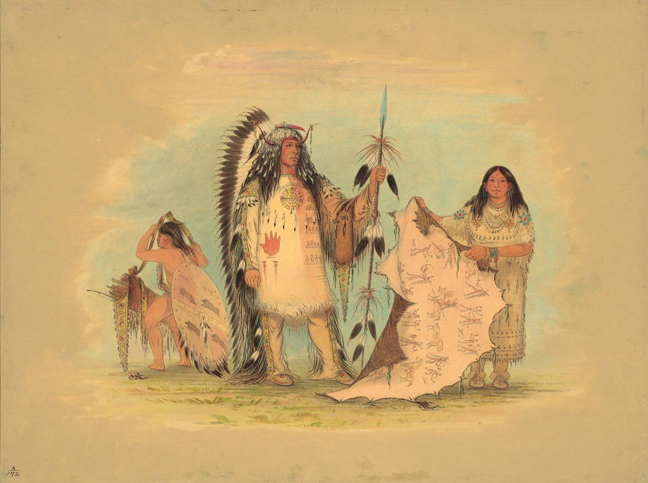 曼丹战争酋长与他最爱的妻子，1861-869年。 作者 乔治·卡特琳
