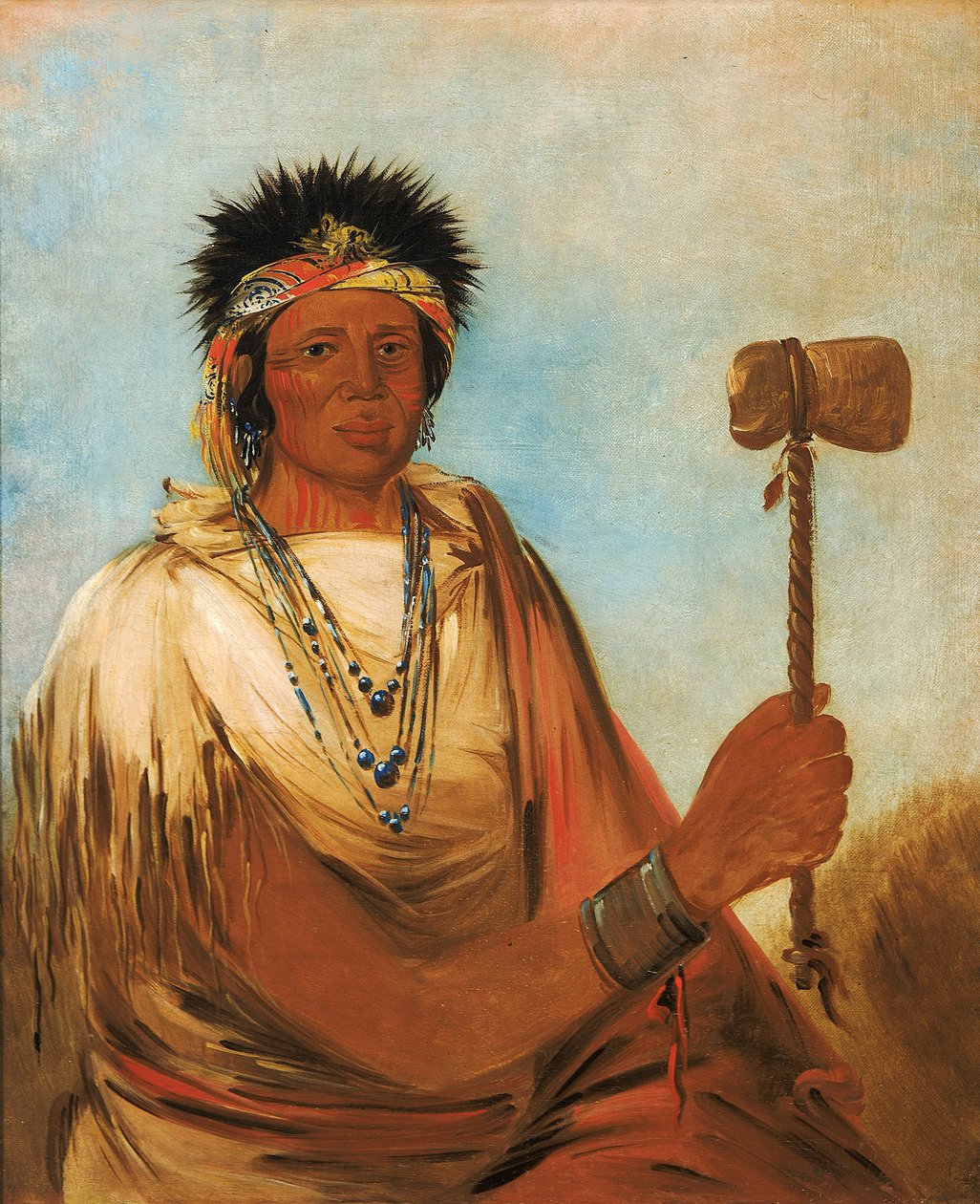 Men-són-se-ah，左手，一个战士，1830年。 作者 乔治·卡特琳