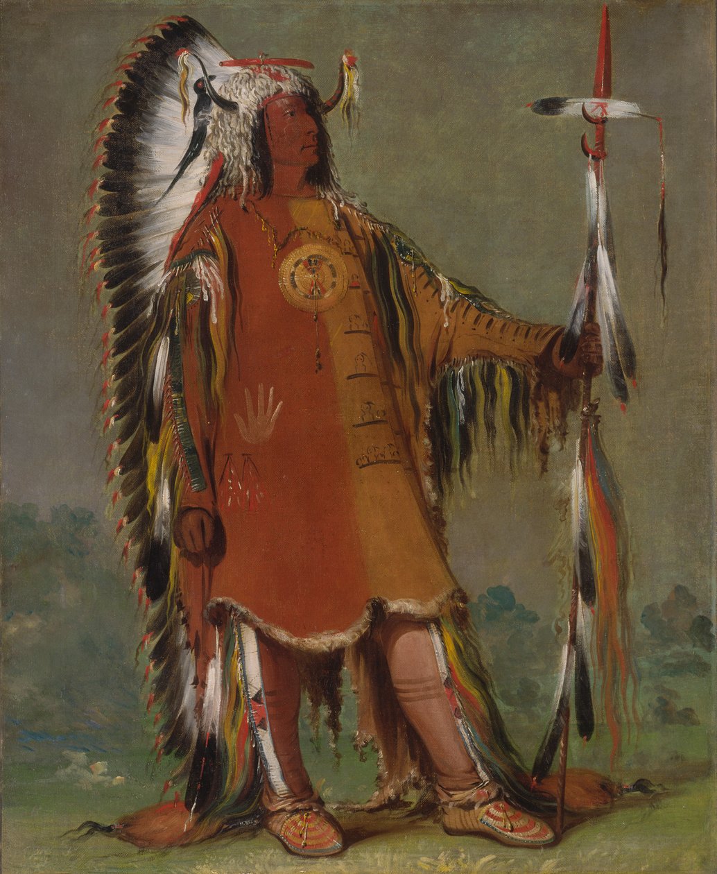Máh-to-tóh-pa，四熊，第二首领，身着盛装，1832年。 作者 乔治·卡特琳