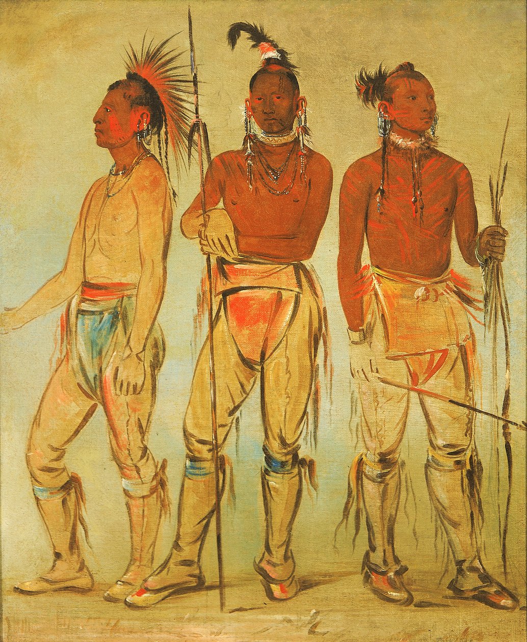 Mun-ne-pús-kee, He Who Is Not Afraid, Ko-ha-túnk-a, Big Crow, and Nah-cóm-ee-shee..., 1834。 作者 乔治·卡特琳