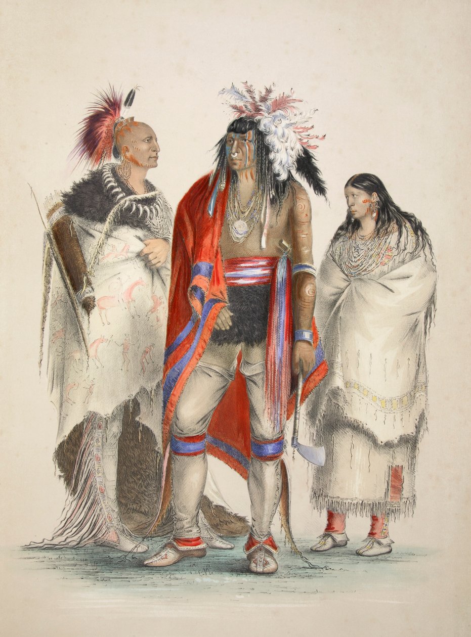 北美洲印第安人，出版。1845年彩色石版画。 作者 乔治·卡特琳