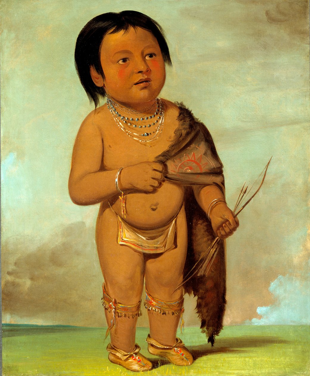 Tcha-aés-ka-ding，水牛牛背肥的孙子，1832年。 作者 乔治·卡特琳