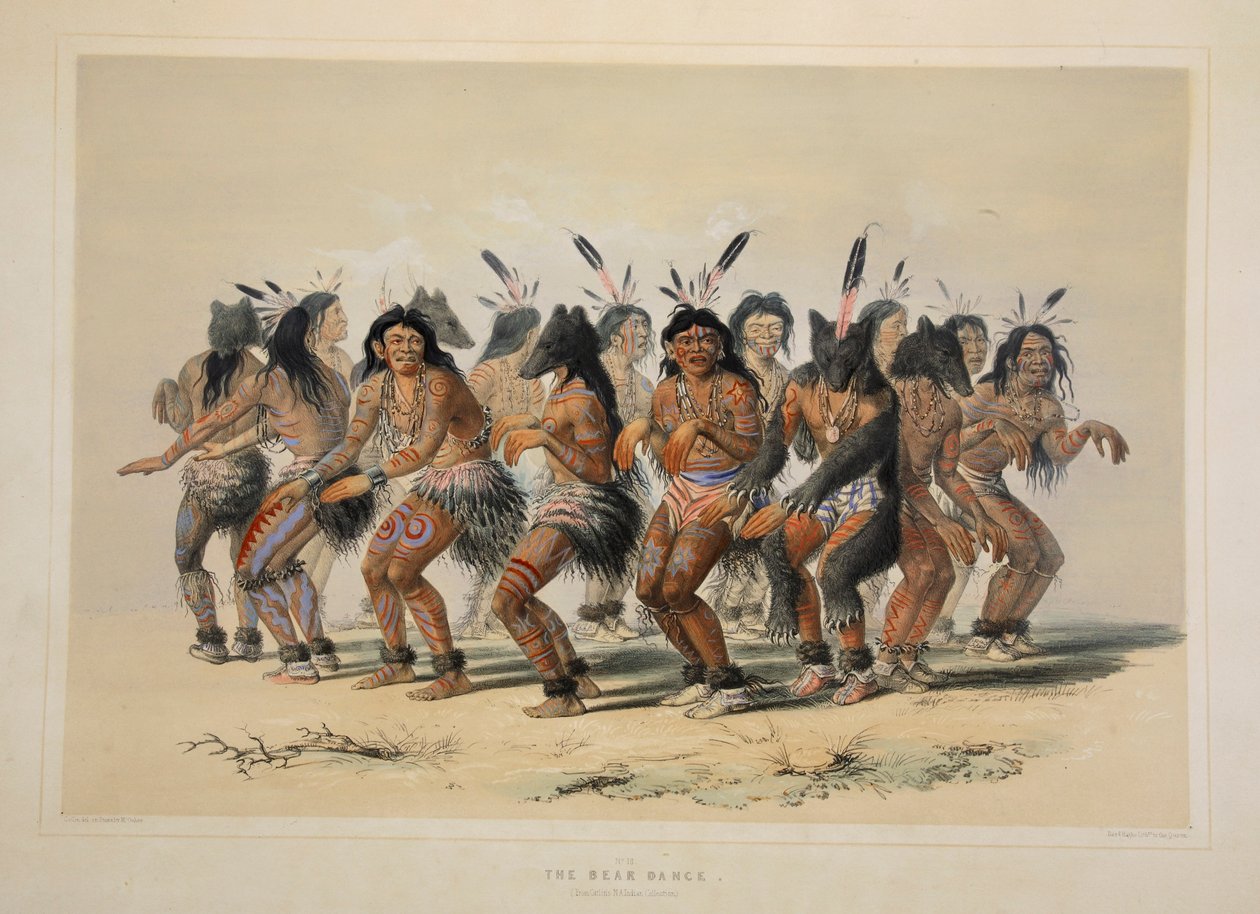 熊之舞》，出版社。1845年彩色石版画。 作者 乔治·卡特琳