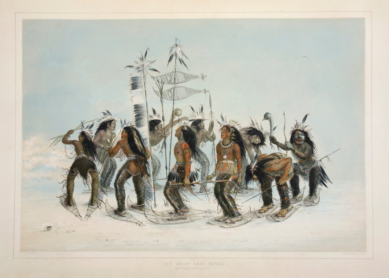 雪鞋舞》，出版社。1845年彩色石版画。 作者 乔治·卡特琳