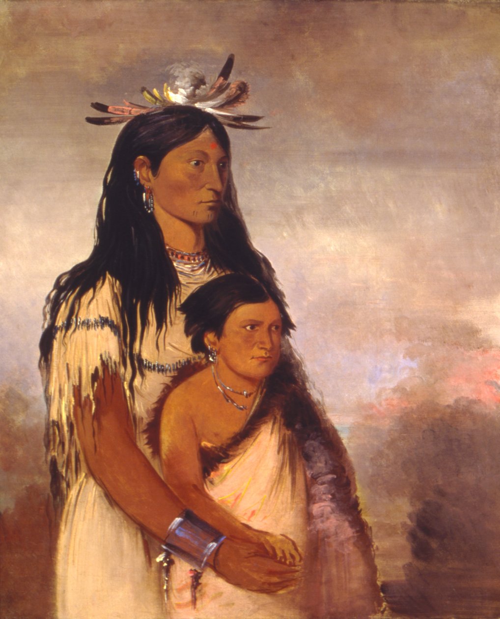 Túnk-aht-óh-ye，雷人，男孩；Wun-pán-to-mee，白黄鼠狼，女孩，1834。 作者 乔治·卡特琳