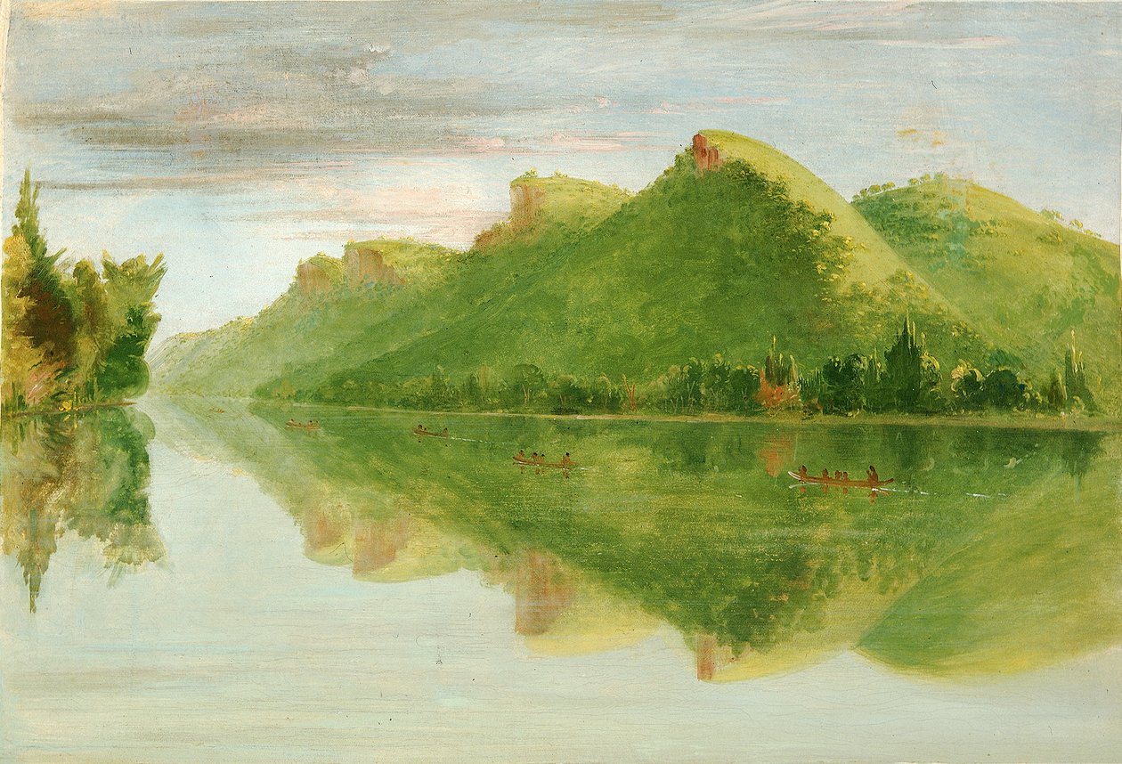 密西西比河上游的景色，美丽的草原悬崖，1835-1836。 作者 乔治·卡特琳