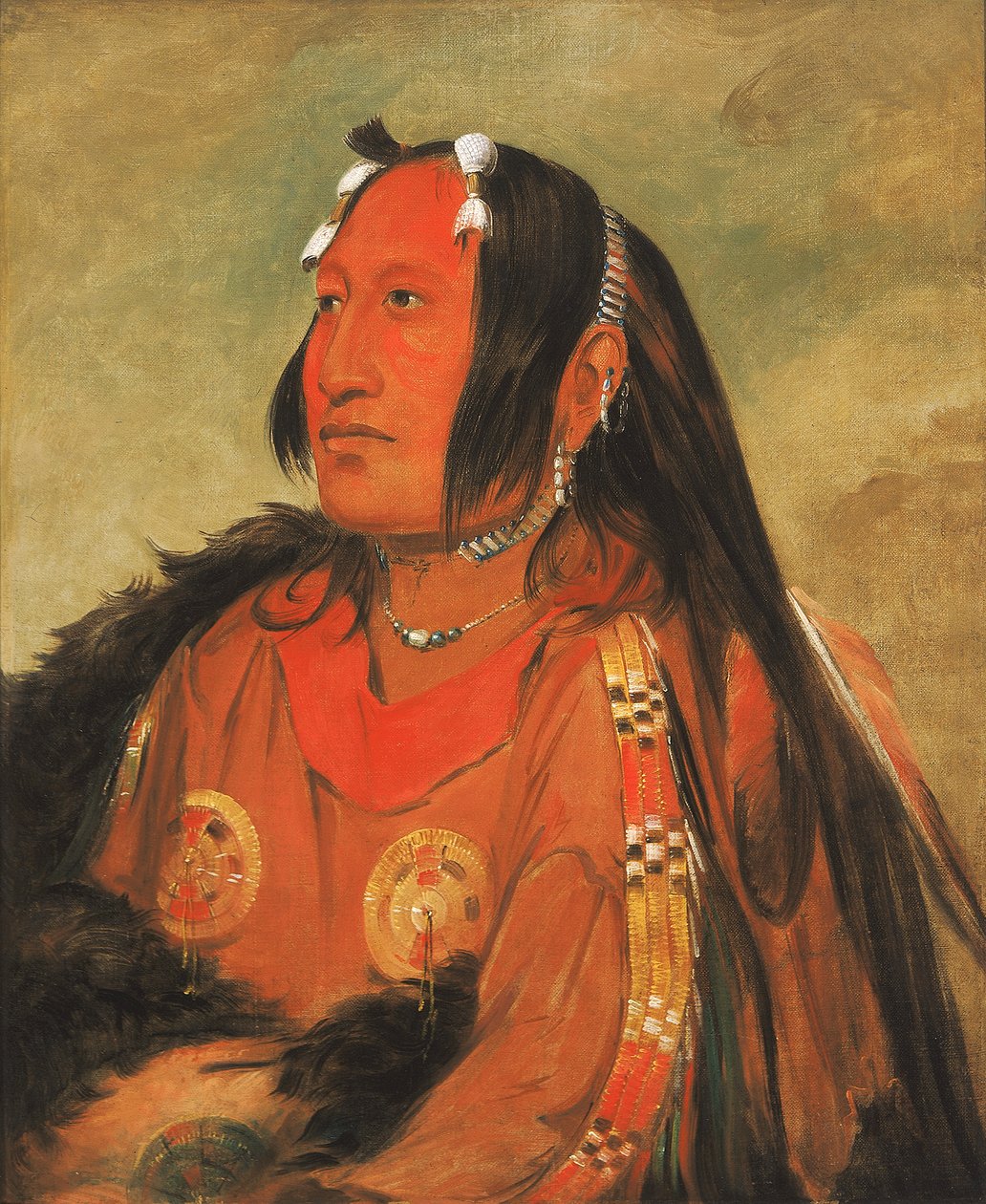 Wi-jún-jon，鸽子蛋头《光》，一个杰出的年轻战士，1831年。 作者 乔治·卡特琳