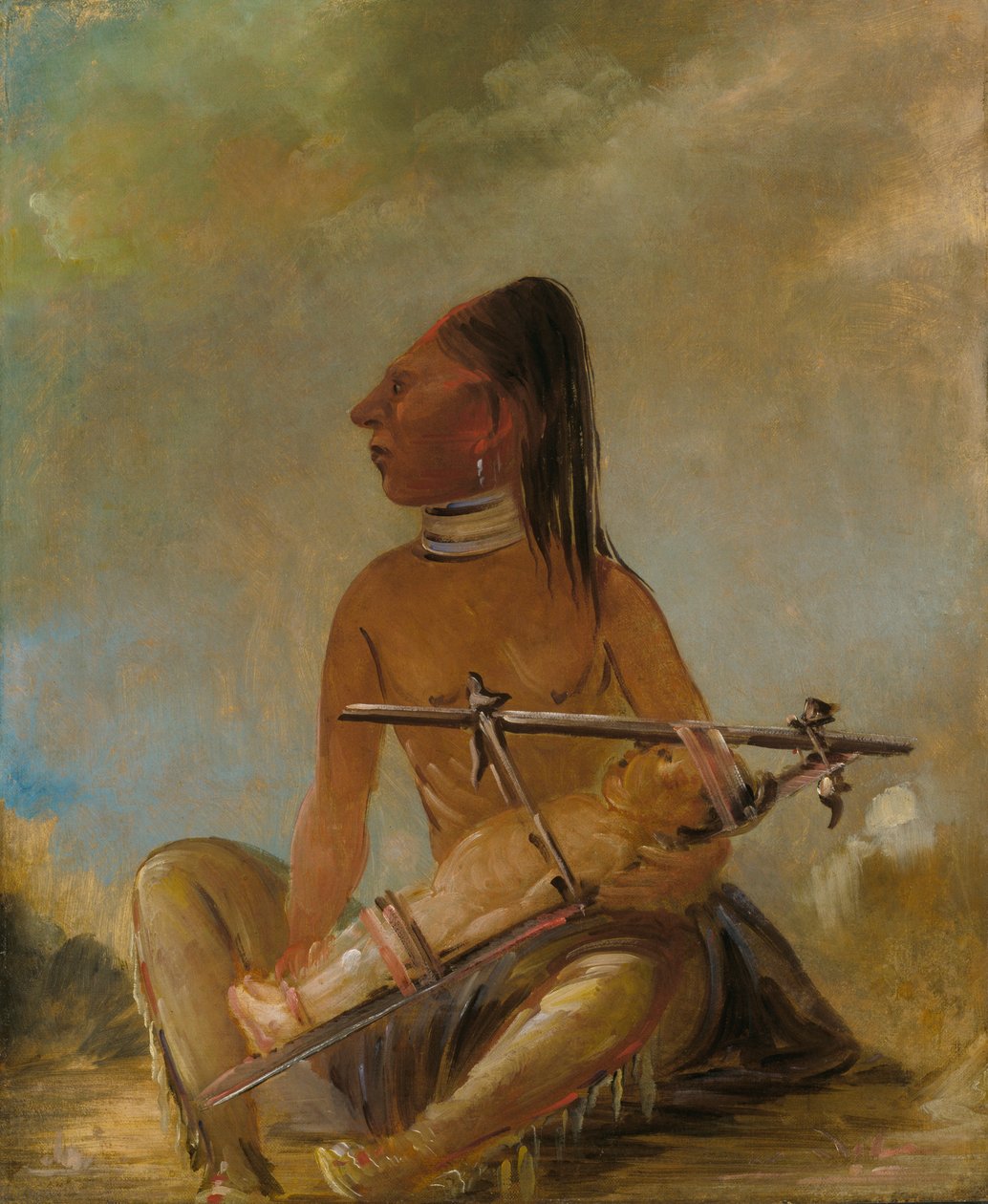 妇女和儿童，显示儿童的头部是如何被压扁的，1837-1839年 作者 乔治·卡特琳
