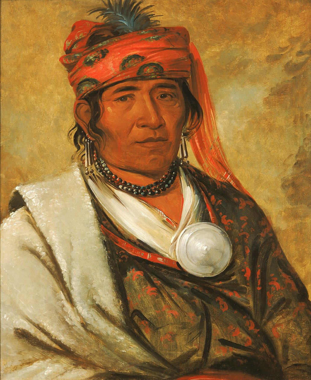 Ye-hów-lo-gee，《云》，一个酋长，1838年。 作者 乔治·卡特琳
