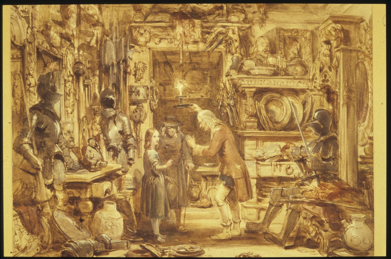 The Old Curiosity Shop Little Nells Home旧的好奇心商店内部，1840年（纸上写着） 作者 乔治·卡特莫尔