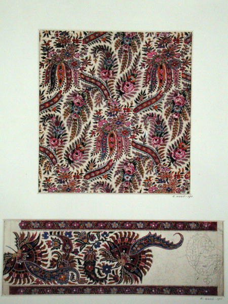 佩斯利披肩的织物设计，约1871年（纸上水粉画） 作者 乔治·查尔斯·海特