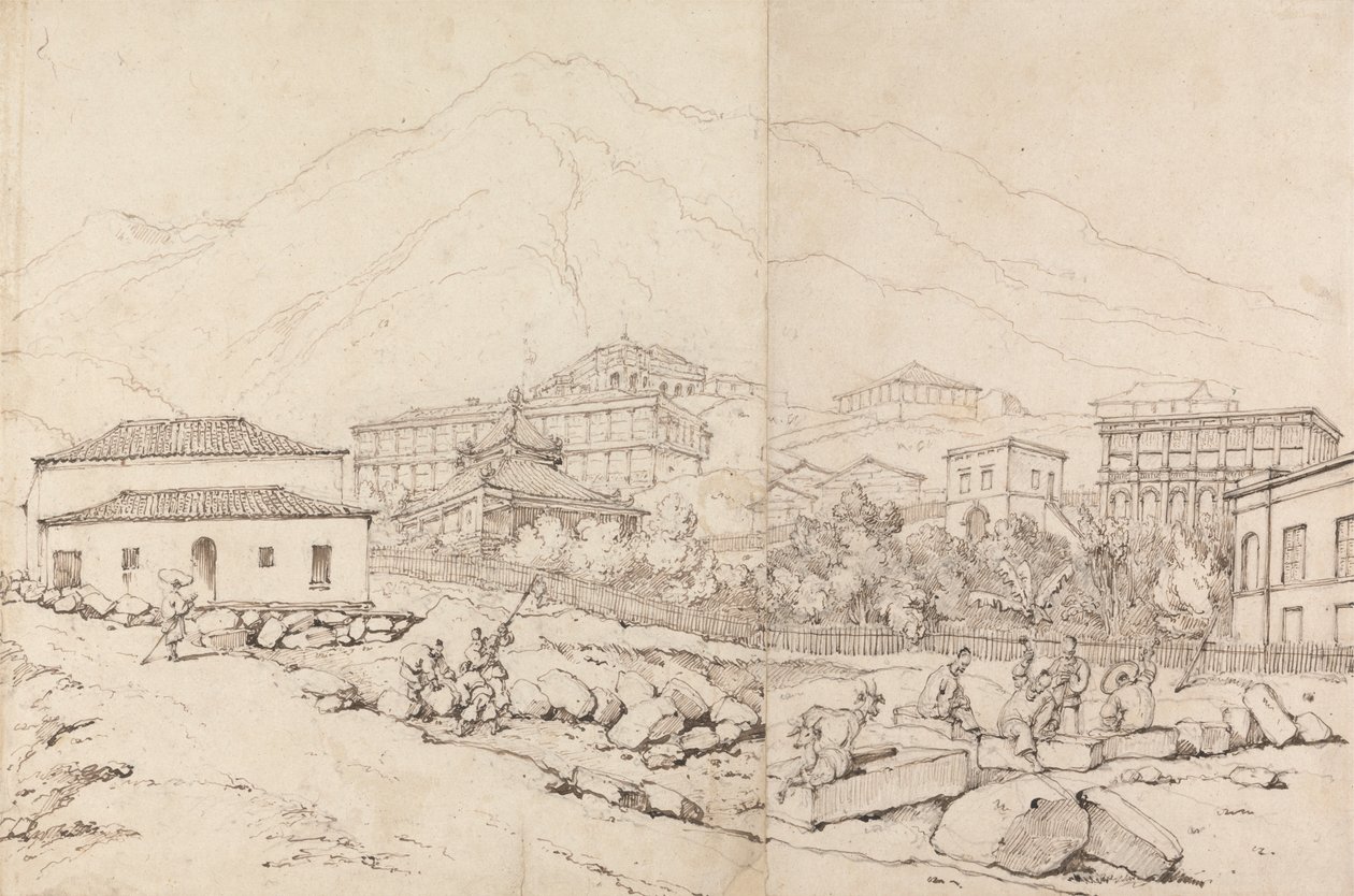 在山村的山坡上建房（中国？） 作者 乔治·钦纳里