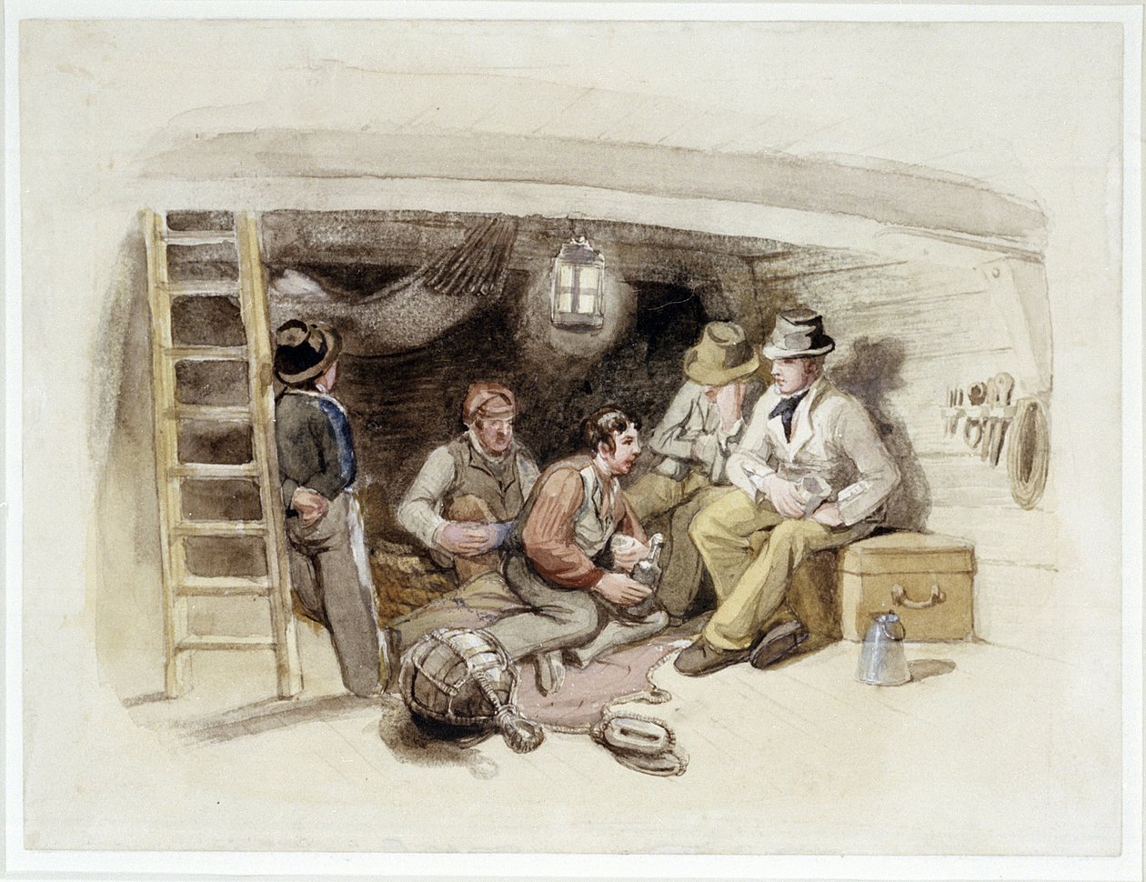 前线 "杰克（汤姆-桑德斯 Tom Saunders 饰）作为学徒的第一次旅行（彩色印刷）。 作者 乔治·克拉克森·斯坦菲尔德