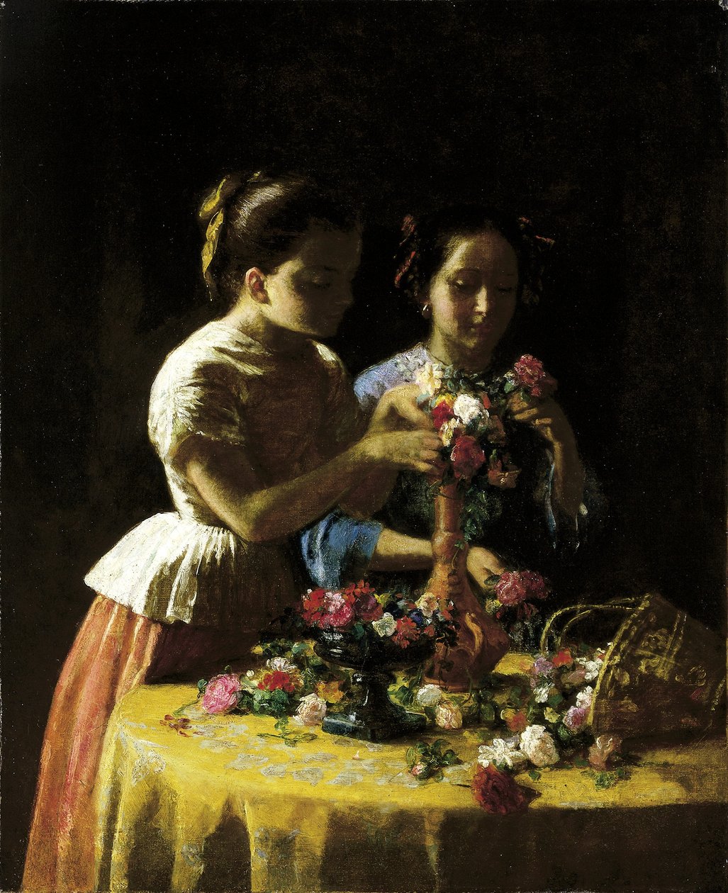 女孩与花朵 作者 乔治·科克兰·兰丁