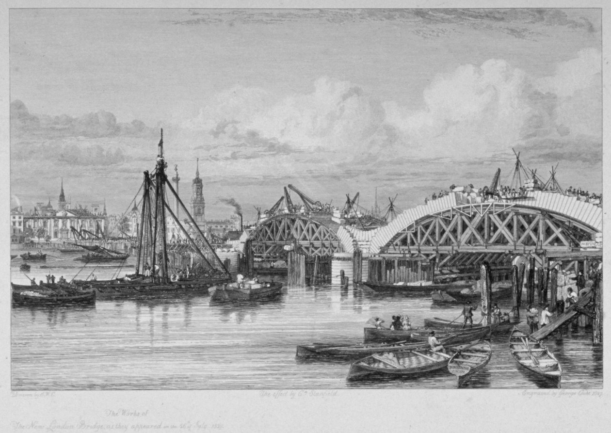 建设中的伦敦桥，1827年 作者 乔治·库克