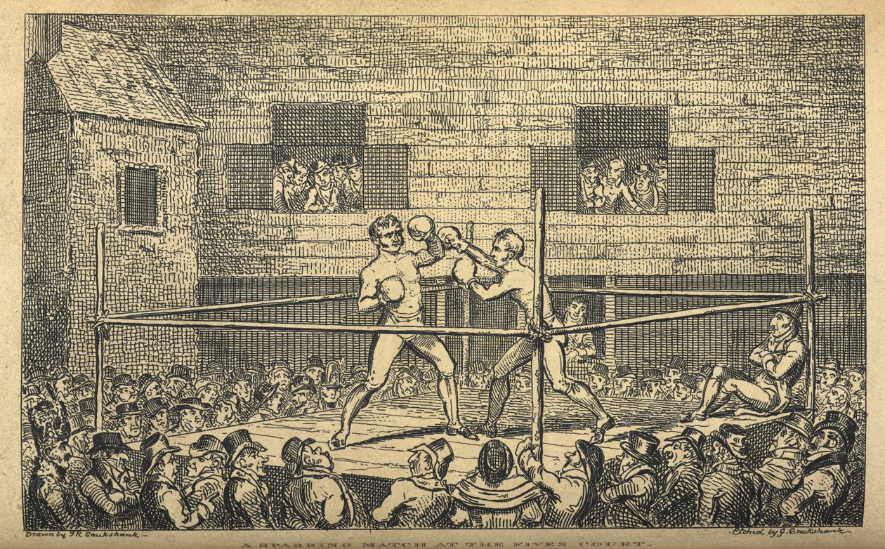 五人法庭上的拳击比赛拳击比赛，选自《Boxiana; or, Sketches of Antient and Modern Pugilism》（拳击；或，古代和现代拳击素描 作者 乔治·克鲁克申克